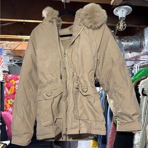 SHEIN Beige Jacket with Faux Fur Trim